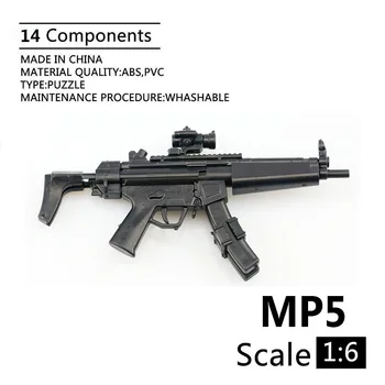  1: 6 MP5 Makineli Tabanca Dualclip Plastik Monte Ateşli Silahlar Bulmaca Modeli 1/6 Askerler Askeri Silah Yapı Taşları