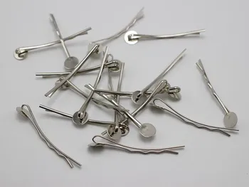  100 Gümüş-plaka Ton Metal Kavisli Bobby Saç Pin Klipler 42mm ile Ped