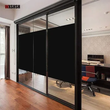  100cm Uzunluk Statik Sarılmak Cam Filmi PVC Siyah Buzlu Gizlilik Koruma Siyah Dekoratif Pencere Folyo Ev Ofis İçin mağaza