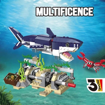  388 adet Yaratıcı 3in1 Dişli Köpekbalığı Modeli Yapı Taşları Fikirleri Oyuncaklar DIY Derin Deniz Yaratıkları Çocuk Eğitim Tuğla Çocuklar Hediyeler
