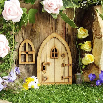  3D ahşap kapı Pencere Modeli Minyatür Mikro Peyzaj Peri Bahçe Zanaat DIY DollHouse Kapı Ev yılbaşı dekoru Aksesuarları