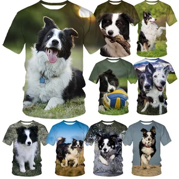  3DT-Unisex Sevimli Köpek Baskılı Üstleri Sınır Collie 3D T Shirt gündelik giyim Spor Tee Yuvarlak Boyun Kısa Kollu
