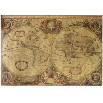  71x50 cm Retro Vintage Eski Küre Dünya Haritası Mat Kahverengi Kağıt Afiş Ev Dekor