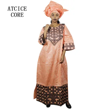  Afrika Elbise Kadın Pamuk Bazin Riche Nakış uzun elbise Eşarp