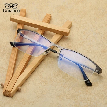  Anti mavi ışık miyopi Gözlük Erkekler için Yarım Çerçeve İş Kare Gözlük Bitmiş Reçete Gözlük-1.0 ~-4.0