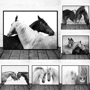  At Siyah ve Beyaz Fotoğraf Posteri Hayvan Baskılar Çekici At Rustik Çiftlik duvar sanatı tuval yağlıboya Resim Ev oda duvar dekoru