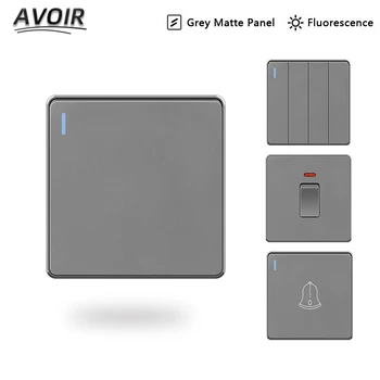  Avoir ışık anahtarı Duvar Anahtarı Gri Mat Büyük Panel Plastik Malzeme 1/2/3 / 4Gang 1/2 Yollu Düğme Anahtarları Dimmer Hız Kontrolü
