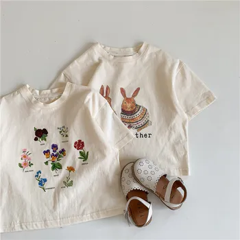  Açıklık !! Kız Yaz Tavşan T-shirt Gevşek Tarzı Süper Şık Çocuklar pamuklu üst giyim Kore Tarzı Çocuk Yeni Gelenler Giysileri