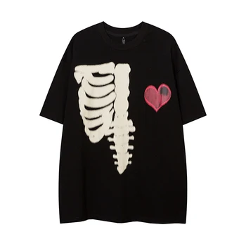  Aşk Desen Kafatası Baskı Yaz Tişörtleri Erkekler ve Kadınlar için Yuvarlak Boyun Hip Hop Büyük Boy En Tees Harajuku Kısa Kollu T Gömlek
