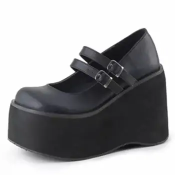  Bayan Platformu Çizmeler Gotik serseri Ayakkabı Lolita Bayanlar Takozlar Kalın Topuklu Sevimli JK Retro Harajuku 35-43 Artı Boyutu Yeni