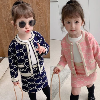  Bebek Kız Giysileri Sonbahar Kış Tatlı Örme Takım Elbise Etek Bebek Yürüyor Kız Kazak + Etek 2 ADET Setleri Parti çocuk giyim