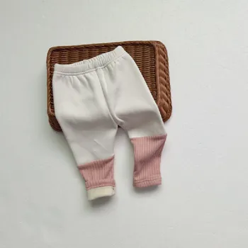  Bebek Legging Pantolon Polar Kış Yenidoğan Bebek Pantolon Yüksek Bel Erkek Pantolon Kalın Giyim Toddler Kız Pantolon Patchwork 0-2Y