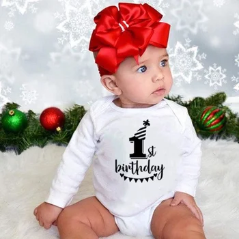  Bu Benim İlk Doğum Günü Yenidoğan Bebek Bodysuit pamuklu uzun kollu tişört Vücut Erkek Bebek Onesies Bebek Kız 1st Doğum Günü Tulum Giysi