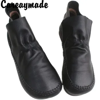  Careaymade-Yeni stil saf deri nefes kısa çizmeler orijinal el yapımı tek deri yalınayak yüksek top kadın ayakkabısı
