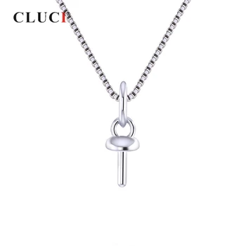  CLUCI 10 adet Küçük Gümüş 925 Yuvarlak İnci Kolye Montaj Kadınlar için Gümüş Basit Charms Kolye Takı SP402SB