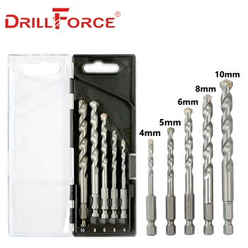  Drillforce duvarcılık matkapları Tungsten Karbür Uçlu Beton Tuğla Taş Delme Seti Boyutu 4/5/6/8 / 10mm Hızlı Değişim Hex Shank