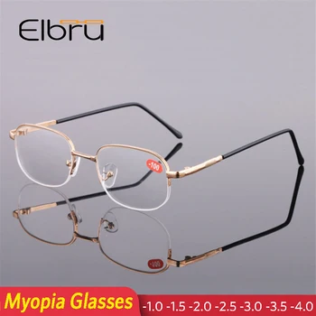  Elbru Kare Metal Bitmiş Miyopi Gözlük Erkekler Kadınlar için Altın Yarım Çerçeve Kısa görüşlü Gözlük Diyoptri-1.0 1.5 2.0 2.5 3 3.5