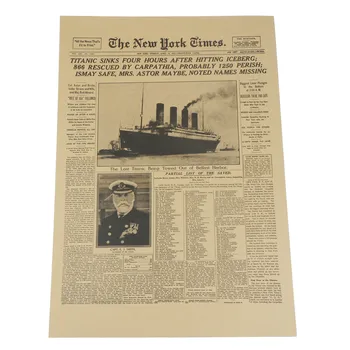  Eski Gazete Retro Kraft Kağıt Klasik New York Times Geçmişi Poster Titanic Batığı Ev Dekorasyon Duvar Sticker