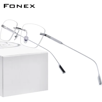  FONEX Titanyum Gözlük Çerçevesi Erkekler 2020 Yeni Kadın Çerçevesiz Reçete Kare Gözlük Çerçevesiz Miyopi Optik Gözlük F85643