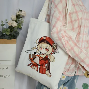  Harajuku alışveriş çantası alışveriş Çantaları Oyun Genshin Darbe Tuval Büyük Kapasiteli Katlanabilir Kawaii Anime Çanta omuzdan askili çanta Çanta