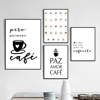  Ispanyolca Kahve Tırnak İşareti Posterler ve Baskılar mutfak dekoru Pero Primero Cafe Siyah Beyaz Minimalist sanat tuval Boyama Resim
