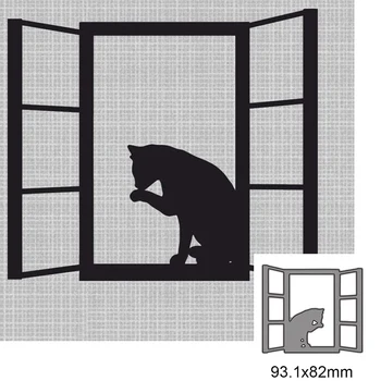  Kedi Pencere Üzerinde Metal Kesme Ölür DIY Karalama Defteri Kesme Die Kağıt Kartları Kabartmalı Dekoratif El Sanatları Kalıp Kesim Yeni