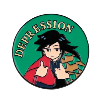  Kimetsu Hiçbir Yaiba Depresyona Karşı Mücadele Yumuşak Emaye Pin Rozeti Dekoratif Rozetleri Yaka İğneler Anime Broş Sırt Çantası Aksesuarları