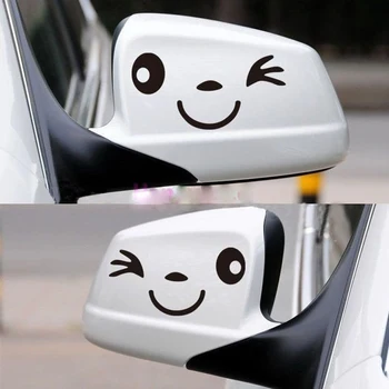  Komik 2 Göz Kırpan Gülümseme Yan Ayna Sticker Çıkartması Göz Kırpan Gülümseme Kuyruk İşık Etiketler Çıkartmaları Araba Oto Araç Vinil Su Geçirmez