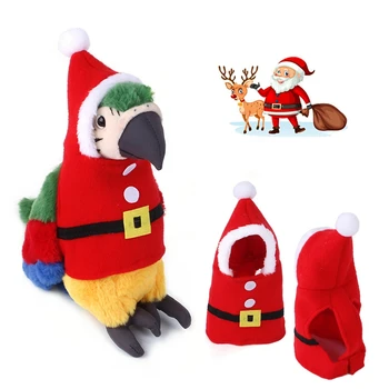  Komik Noel Baba Kuş Giysileri Peluş Yarasa Takım Papağan Kostüm Cosplay Kıyafet Kış sıcak Şapka Kapşonlu Pet Kuş Aksesuarları