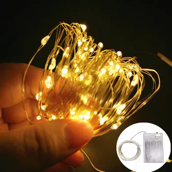  LED Dize İşıklar Gümüş Tel Peri Sıcak Beyaz Garland Ev Noel ağacı Düğün Tatil Parti Dekorasyon Pil Powered By