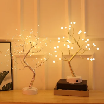  LED masa lambası gece ışıkları USB yangın ağacı ışık bakır tel masa lambaları peri gece lambası ev yatak odası İçin yılbaşı dekoru