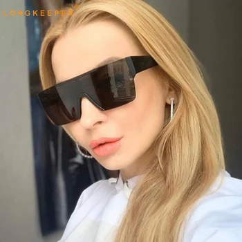  LongKeeper Çerçevesiz Tek Parça Kare Güneş Kadınlar 2020 Büyük Boy Düz Üst güneş gözlüğü Erkekler Vintage Shades Gözlük UV400