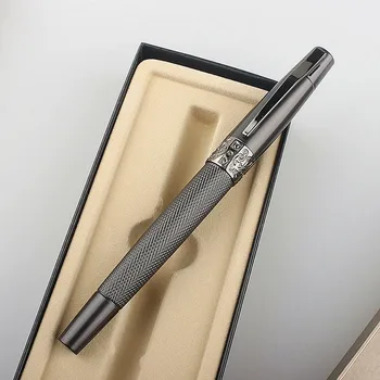  lüks Metal dolma kalem Titanyum Siyah Bükülmüş (Kavisli) 1.0 mm/Uç gri Klip İş Ofis Yazma Hediye ekstra ince dolma kalem