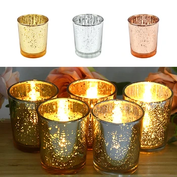  Modern Basit Cam mumluklar Bardak Gül Altın Gümüş Şamdan Tealight Romantik Düğün / Doğum Günü / Sevgililer Günü Dekorasyon
