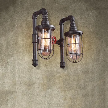  Modern Sanayi Loft Retro Demir Su Borusu Duvar Lambası Cafe Restaurant İçin Taklit Kuş Kafesi Patlamaya dayanıklı Cam koridor ışıkları