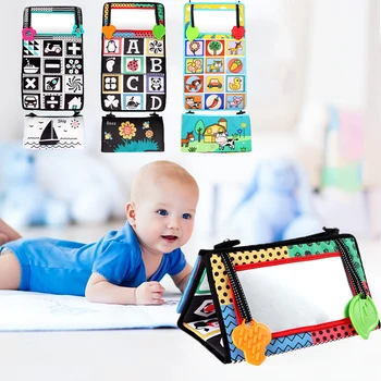  Montessori Duyusal Bez Kitap Yüksek Kontrast Karın Zaman Kat Ayna Diş Kaşıyıcı İle bebek oyuncakları Emekleme Etkinliği Gelişim Kitapları