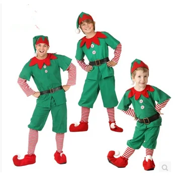  Noel kostüm çocuk Noel elf kostüm cosplay ebeveyn-çocuk giyim yetişkin çocuk erkek ve kadın yeşil Noel kostüm