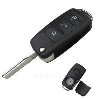  OkeyTech 1 adet Yeni VW 3 düğme Katlanır Araba anahtarı Çevirme Uzaktan Anahtar kabuk 753AB model İçin Kullanılan Volkswagen Vw Jetta Seat Skoda İçin