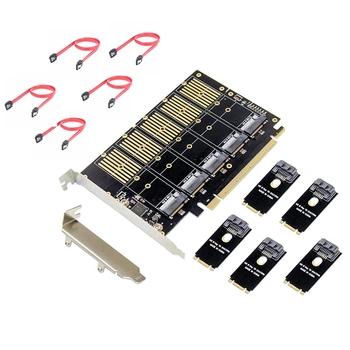  PCIe 5-Port M2 Anahtar B SATA3.0 Genişletme kartı SSD JMB585 PCIe SATA M. 2 NVME PCIe Dönüştürücü Kartı