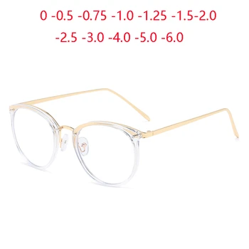 Perçin Çerçeve Mavi ışık Engelleme Oval Eksi Derece Reçete Gözlük Metal Bilgisayar Kısa görüşlü Gözlük 0 -0.5 -0.75 To -6.0