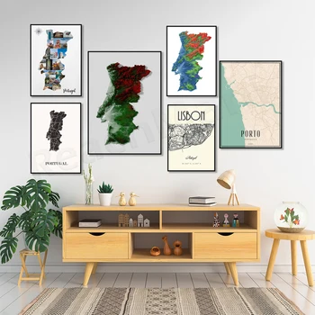  Portekiz yükseklik haritası, Lizbon Portekiz şehir sokak haritası, Lizbon Portekiz renkli harita, Avrupa haritası, benzersiz grafikler, seyahat posteri