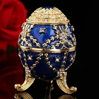  QIFU Yeni Gelmesi Paskalya Fabeger Yumurta Mavi Biblo Mücevher Kutuları Ev Dekor için