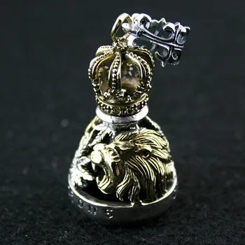  Rv üç boyutlu heykel vintage altın aslan kral çan kolye gümüş kolye