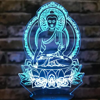  Sakyamuni Buda 3D Illusion Lamba Usb Dokunmatik Uzaktan Led Gece lambası Ev Dekorasyonu Çocuklar İçin Hediye