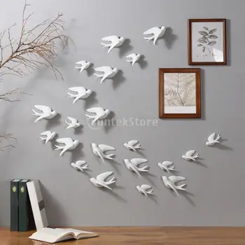  Seramik Kuş 3D Duvar Dekor Heykeller Uçan Kırlangıçlar Duvar Dekor Asılı Kuşlar Serçeler Duvar Heykelleri Yatak Odası Oturma Odası