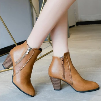  Sivri burun PU Deri Pompaları Basit Moda Tasarım Bahar Sonbahar Kadın Ayakkabı Kahverengi Vintage Stil Eğilim Rahat Topuklu Calzado Mujer