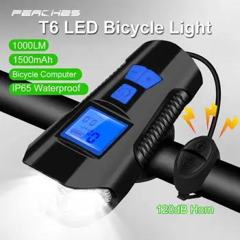  T6 LED 1000 Lümen bisiklet ışığı Ön şarj Edilebilir Lamba Bisiklet fener elektrikli bisiklet kornası ışık bilgisayar kilometre Kronometre