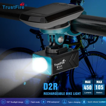  TrustFire D2R bisiklet ışık ön 450LM şarj edilebilir bisiklet ön el feneri kompakt bisiklet lambası far 1600mAh pil