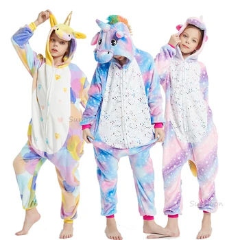 Unicorn çocuk Pijama Erkek Kız Panda Pijama Pazen Çocuklar Unicornio Pijama Seti Kış Kigurumi Hayvan Onesies