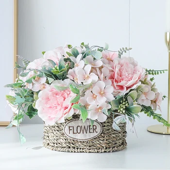  Yapay Şakayık İpek Çiçekler DIY Pembe Ortanca Plastik Sahte Çiçekler Ev Düğün Dekorasyon